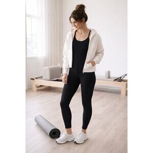 CRZ Yoga Black Butterluxe Shelf Bra Jumpsuit Athletic Bodysuit Size L EUC